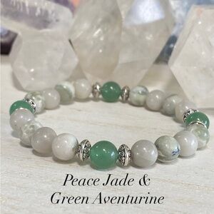 2/$35 - Peace Jade & Green Aventurine Gemstone Stretchy Bracelet - 8mm